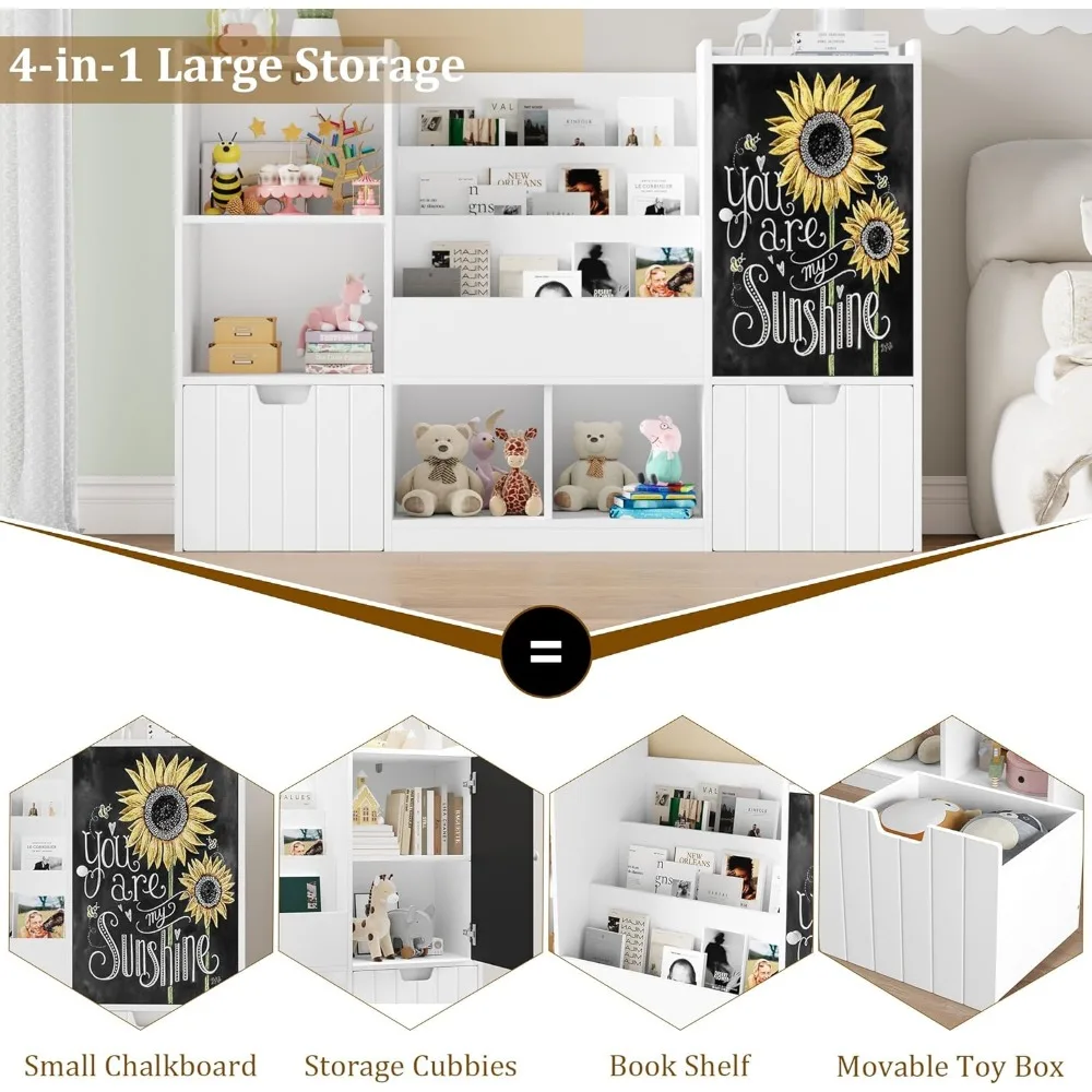 Toy Storage Organizer, Large Toy Organizer and Storage with Chalkboard,Kids Bookshelf and Bookcase with Movable Drawers 4