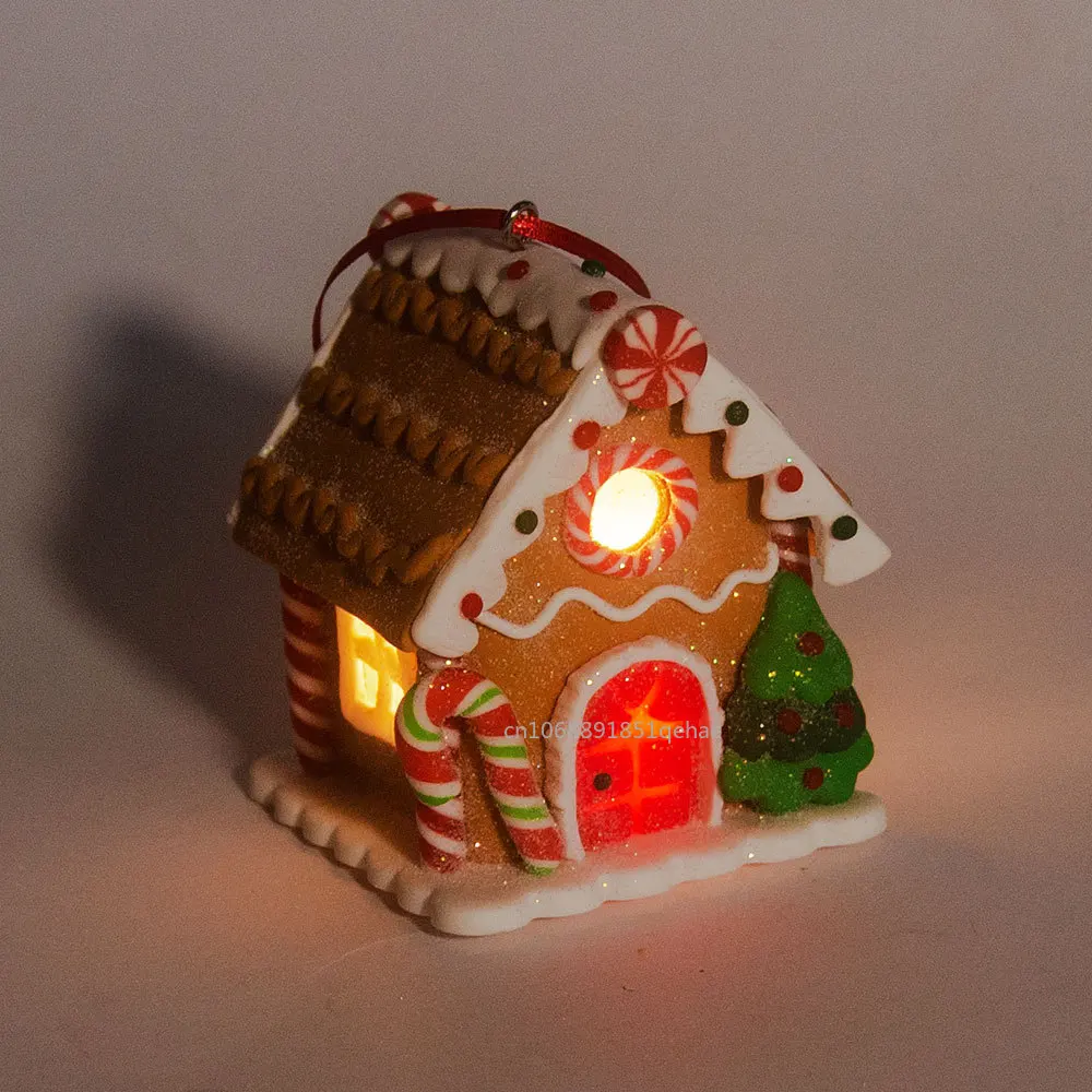 Christmas Theme LED Pendant Snowman Gingerbread Santa Claus Light House Soft Pottery Hanging Tree Home New Year Party Decoration