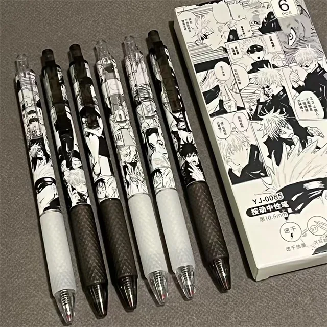 6Pcs/Set Kawaii Anime Black ink Gel Pen Manga Signature Pen Student Stationery birthday gift 3
