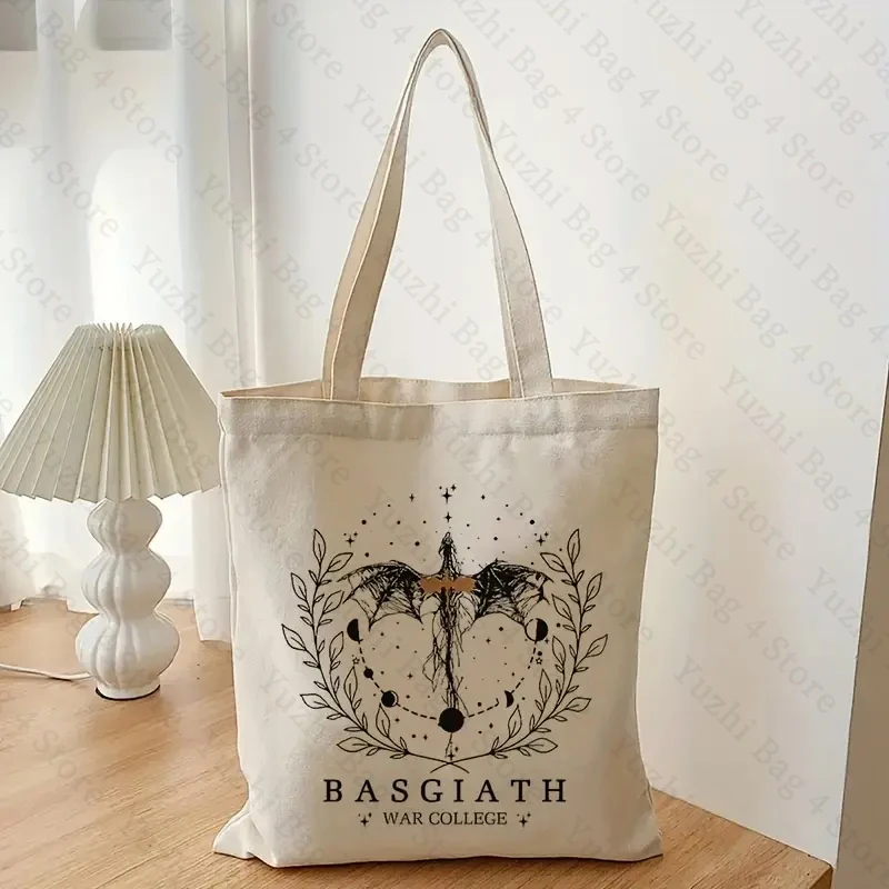 Basgiath War College Pattern Canvas Tote Bags Best Gift for Bookish Women Shopping Bag for Novel Lover Fourth Wing Shoulder Bag 3