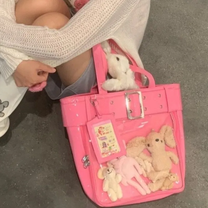 JIAERDI Harajuku Pink Ita Bags Women Japanese Transparent Pu Leather Large Capacity Tote Bag Female Hot Girls Handbag Aesthetic