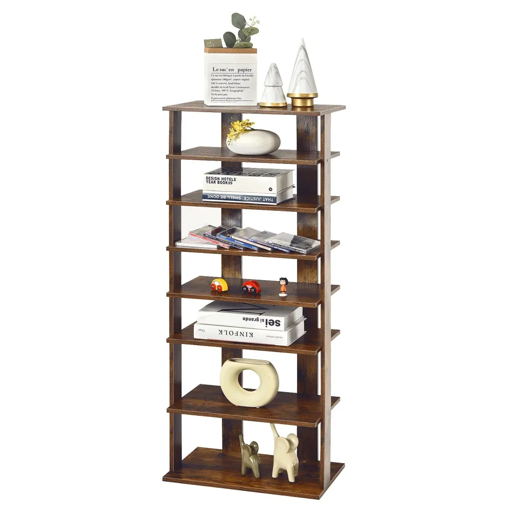 

7-Tier Free Standing Shoe Rack, Wood, Rustic Brown,Shoes Organizer,Shoe-shelf,Shoerack,Shoe Organizer and Storage