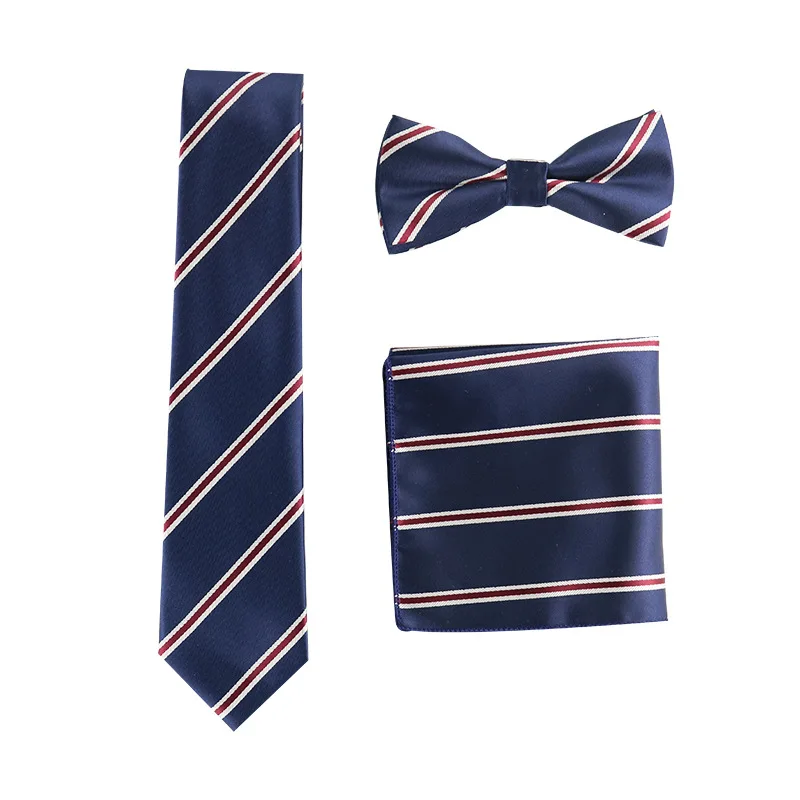 

Classics Necktie 3PCS/Set Striped Polyester Men's Ties Bowtie and Pocket Square Pre-Tied Bowties Gift Wedding Business Casual