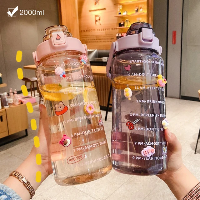 2l Large Capacity Water Bottle Straw High Temperature Bap Free Plastic Water  Cup With Time Scale Motivational Outdoor Sports - Water Bottles - AliExpress