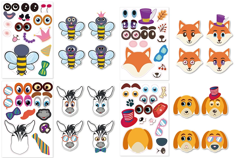 12 Blatt Kinder DIY Puzzle Aufkleber Spiele 12 Tiere Gesicht lustig montieren Puzzle Aufkleber Kinder Lernspiel zeug Jungen Mädchen Geschenke – Detail 12