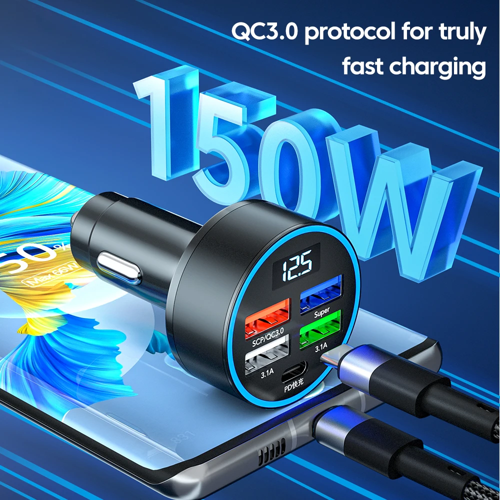 Olaf 150W Super Fast Car Charger Mobile Phone USB Type C Charger Car iphone Samsung Huawei Fast Charging Cargador Auto car charger,car phone charger,phone charger