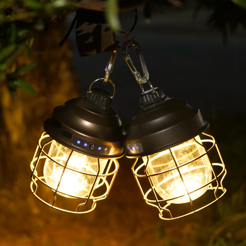 Camping Light Portable Lanterns Camping Lamp Camping Lantern Vintage Metal Hanging Camping Lanterns 3600mAh Battery Powered Warm Light Led Camp Lantern Rechargeable Tent Light For Outdoor