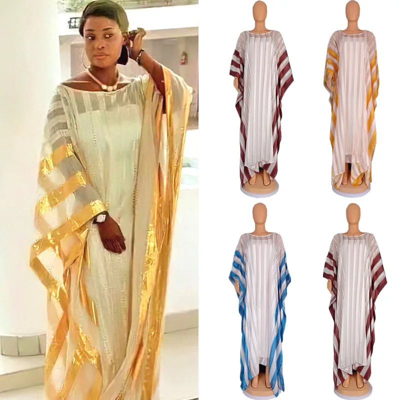 

African Dashiki Dresses Women Muslim Silky Satin Maxi Dress Femme Robe Nigerian Traditional Africa Clothing Abaya Dubai Boubou