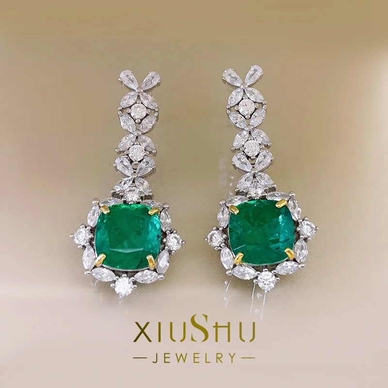 

Artificial Columbia Green s925 Earrings 925 Sterling Silver Plated Gold Inlaid Gemstone Earrings Wedding