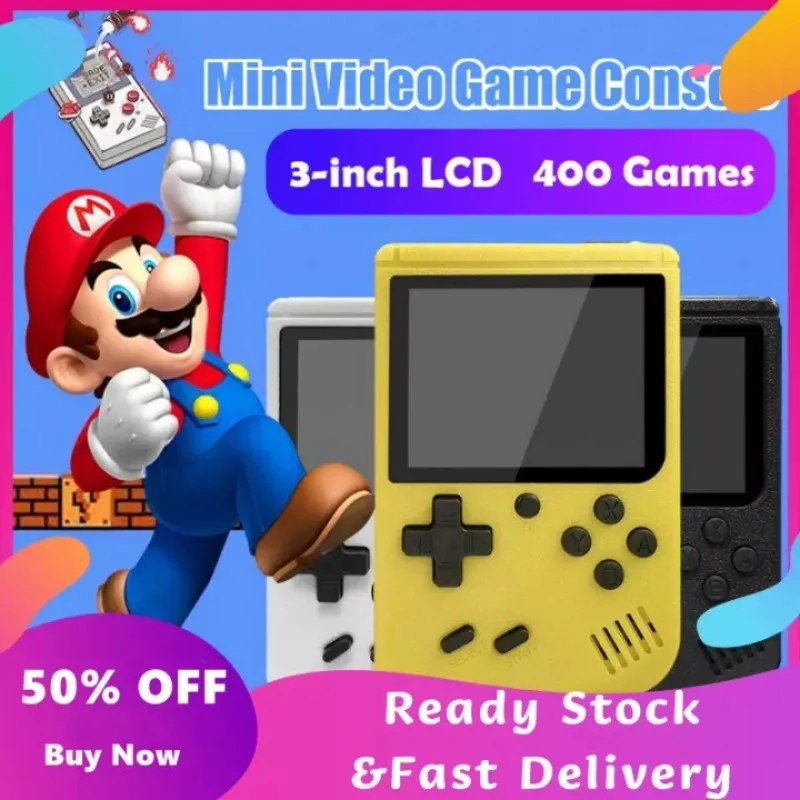 

400 In 1 Mini Handheld Game Console with 3-inch Screen Rechargeable Link TV Nostalgic Retro Singles Doubles Gb Boy Colour Video