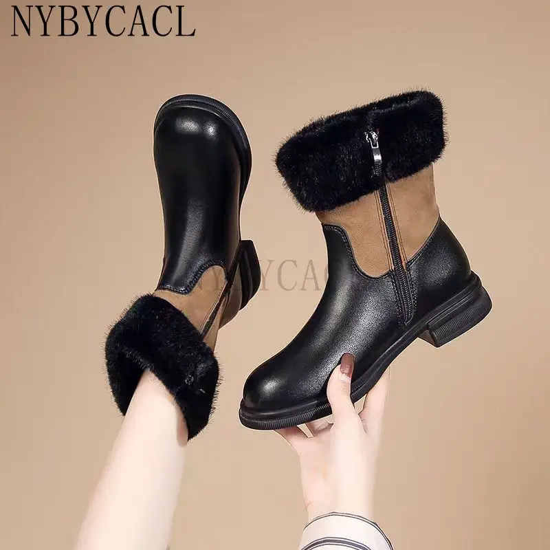 2023 Snow Boots Women PU Leather High-tube Warm Cotton Shoes Winter Plus Velvet Fashion Zipper Ankle Boots Platform Shoes Women