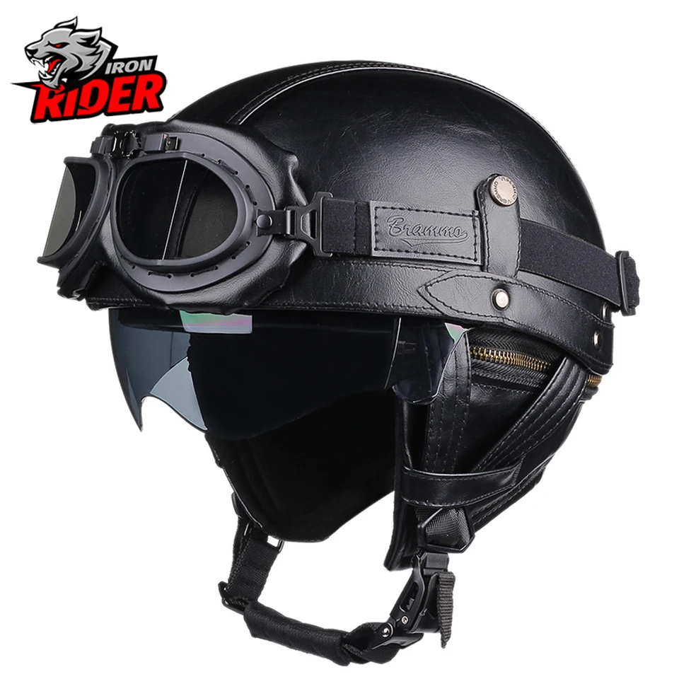 Helm Motorrad Leder Retro Capacete De Moto Roller Motorrad Helm