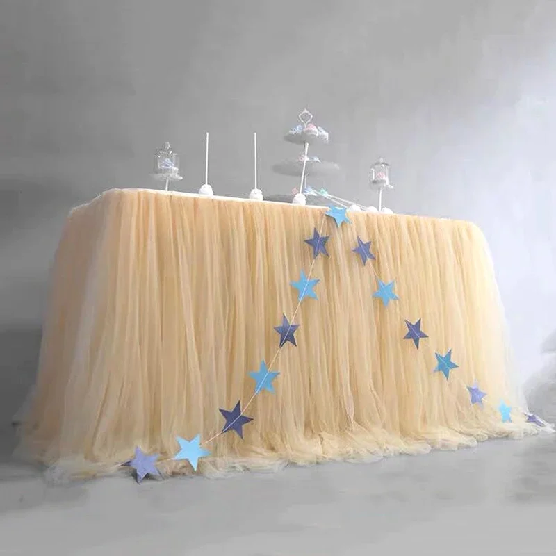Table Skirt Wedding Party Pink White Tutu Tulle Tableware Cloth Home Birthday Table Skirt Baby Shower Party Supplies Decor