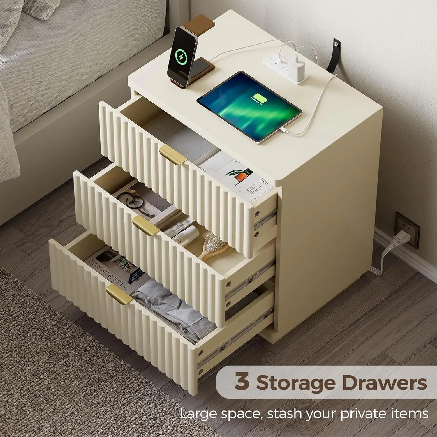 Fluted Nightstand Charging Set 6
