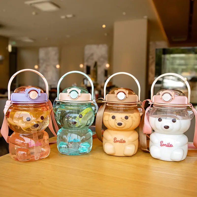 Kawaii 1L Bear Water Bottle  Cute Cup with Straw - Hello South Korea