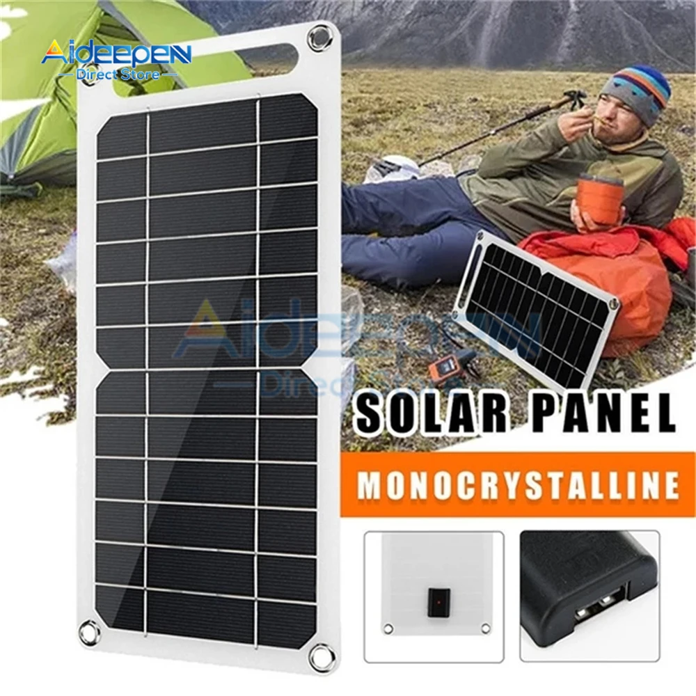Panel Solar USB de alta potencia de 5V, cargador de batería portátil para exteriores, Camping, para teléfono móvil| | - AliExpress