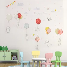 1 Set Removable Balloon Rabbit Cartoon Bunny Wall Sticker Baby Nursery Wall Decals for Children Bedroom Living Room Home Decor