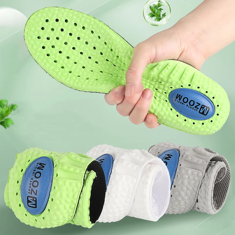 남녀공용 쑥 탈취제 탄성 스포츠 깔창, 정형 외과 깔창, 충격 흡수 에어 쿠션, 녹색 슈퍼 소프트 신발 패드