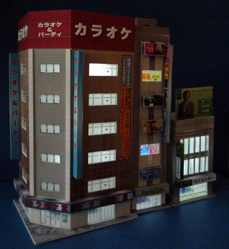 1:150 scale scene N-Scale Japanese Building Diorama 3D Paper Model DIY Handmade Ornaments 3 commercial buildings