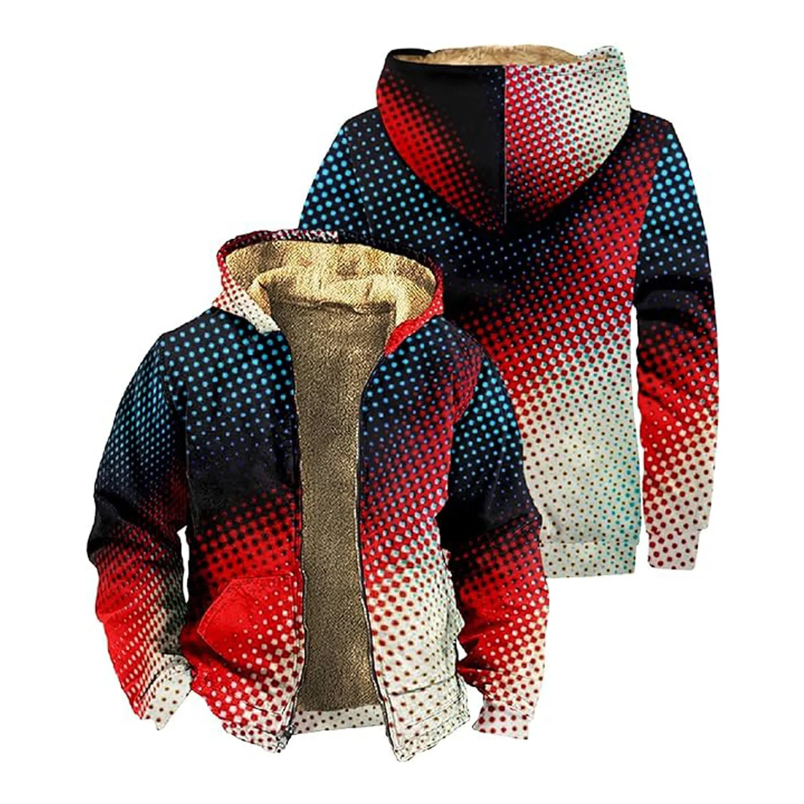 

Mens Zip Up Fleece Hoodie Winter Thicken Gradient Hooded Cardigans Vintage Hip Hop Thermal Loose Outdoor Sports Sweatshirts Male