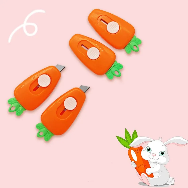 3pc Portable Small Art Knife Cartoon Shape Disassembling Express Knife Kawaii Carrot Office Paper Cutting for Student Tool