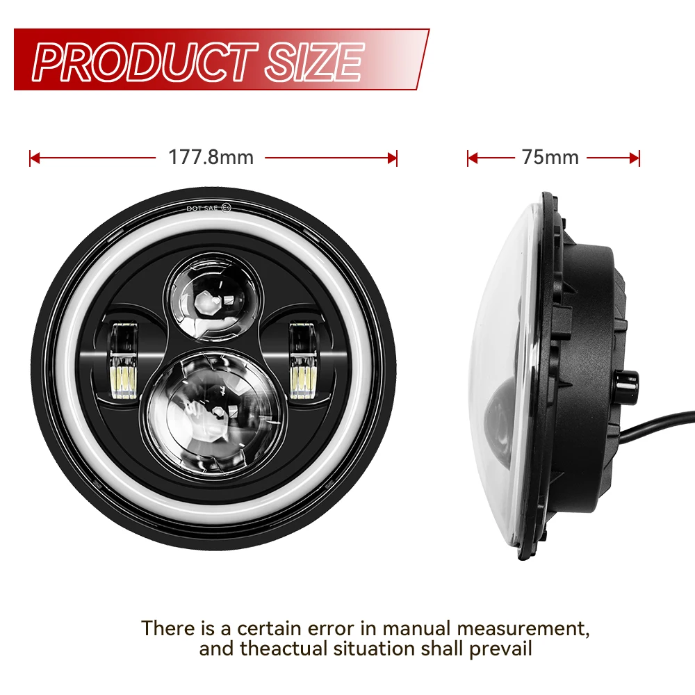 DOT 7 Inch LED Headlight 80W with DRL Halo for Harley