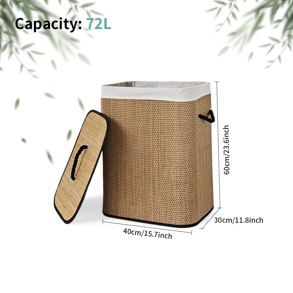 72 L Large Bamboo Foldable Laundry Basket Storage Hamper Box with Removable Washable Lining 40 x 30 x 60 cm Space Saving 2 S924e07a2c21a40bfa74c8cc00516efdbm