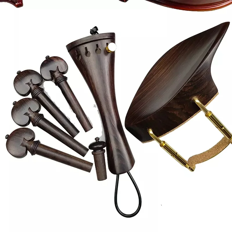 Natural Color Ebony Violin Accessory Set with Pegs, Chin Rest, Tailpiece, Endpin, Finetuner, and Bracket