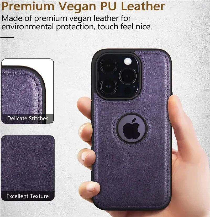 Luxury PU Leather Shockproof Business Phone Case with Cowhide Design and Logo Cutout
