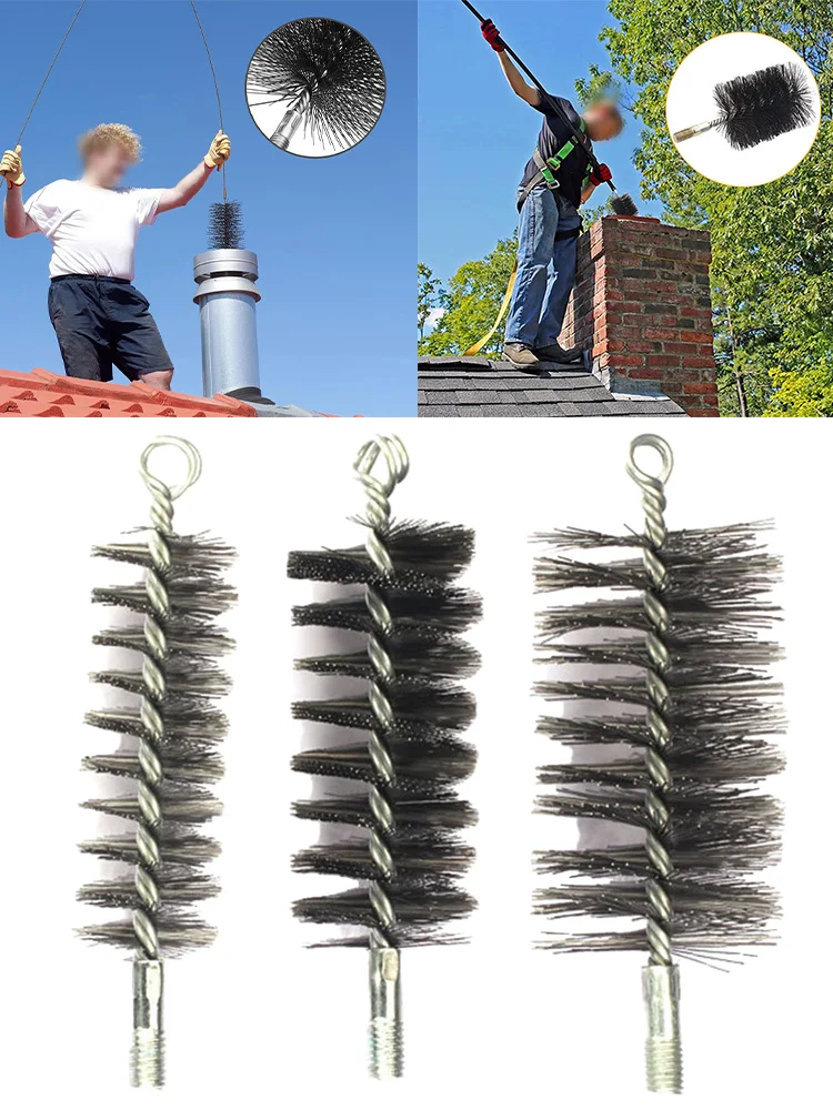 1pcs 50mm/60mm/120mm Screw Chimney Brush Cleaning Brush Steel Wire Fireplace Flue Pipe Brushes For Roof Cleaning Tools
