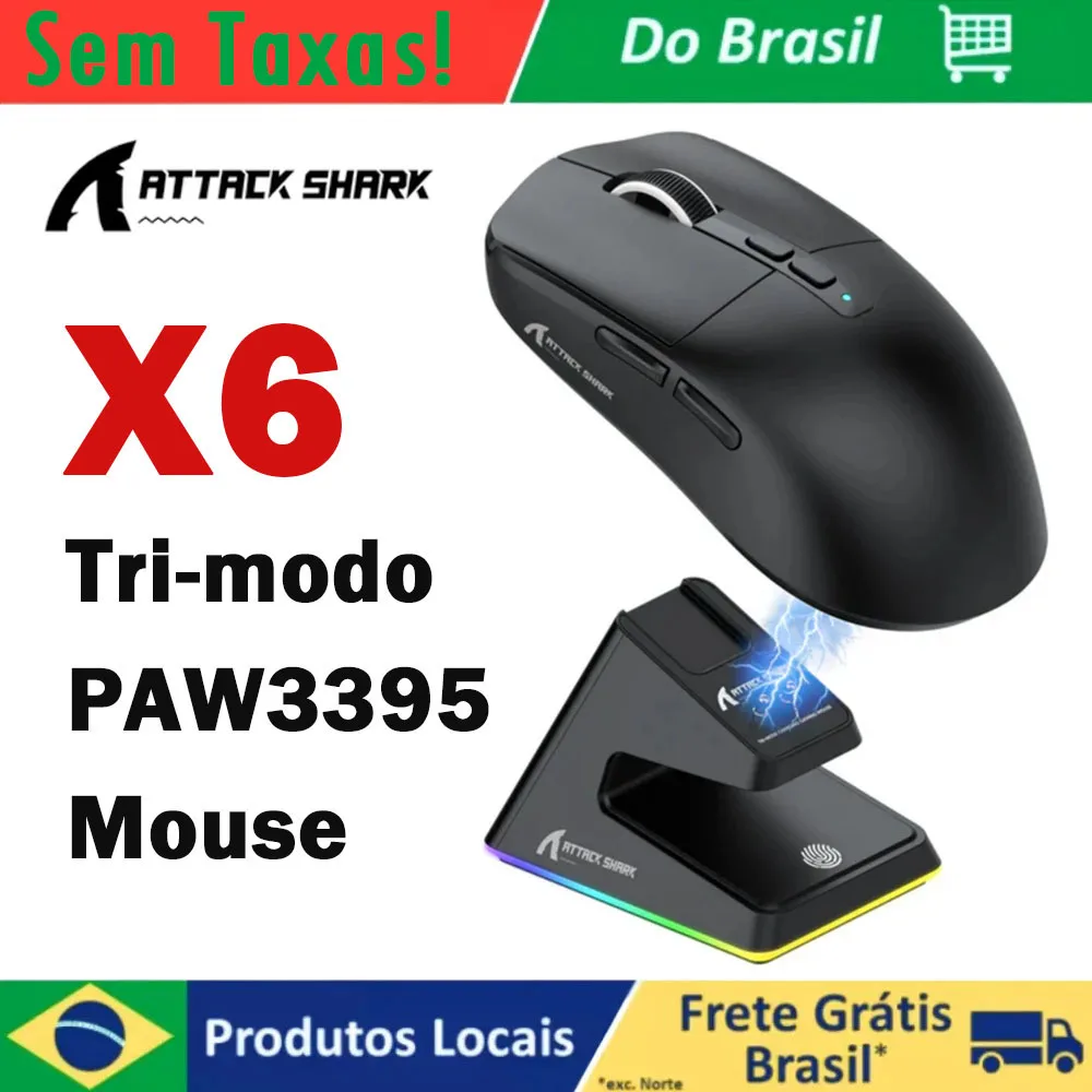 ATTACK SHARK-Souris de jeu Macro sans fil X6, connexion Leic-Mode, base de charge magnétique, filaire, 26000G, BT, stimulations, PAW3395, 2.4 ug I