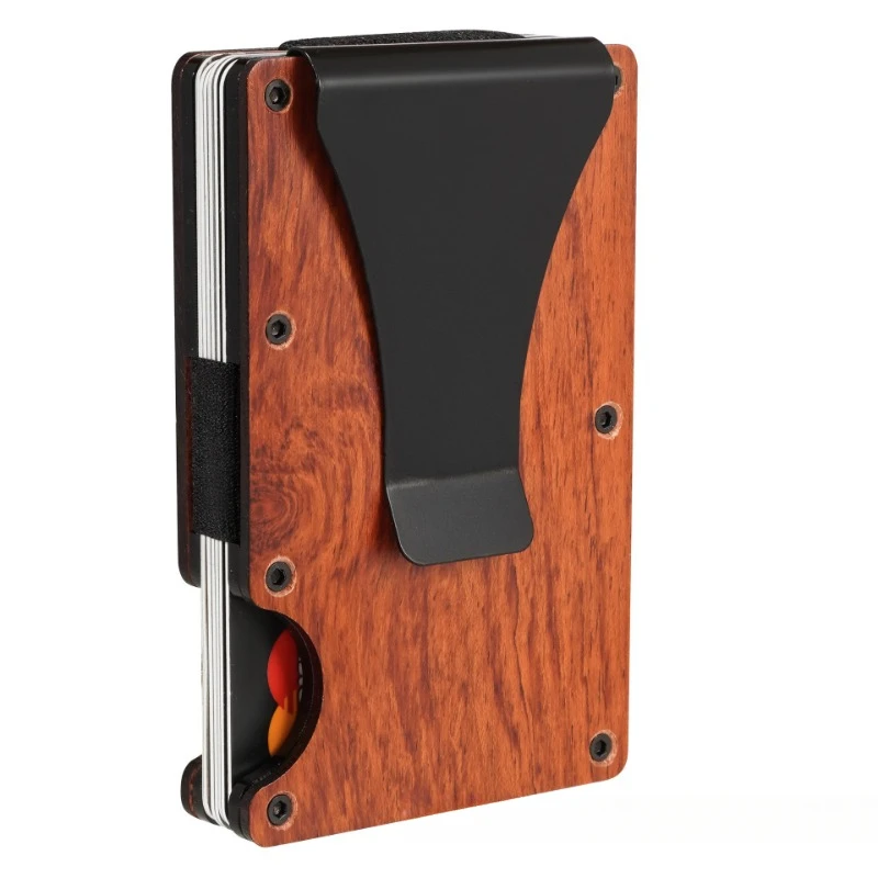 Minimalist Slim Wallet for Men-Slim RFID Wood & Aluminum Wallet With Credit Card Holder, Easily Removable Money & Cards
