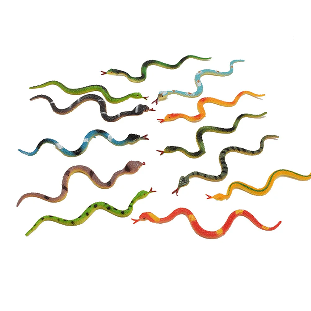 12 Pcs Halloween Decortions Funny Toy PVC Rubber Snake Model Embellishments Prank Prop High Simulation Decot