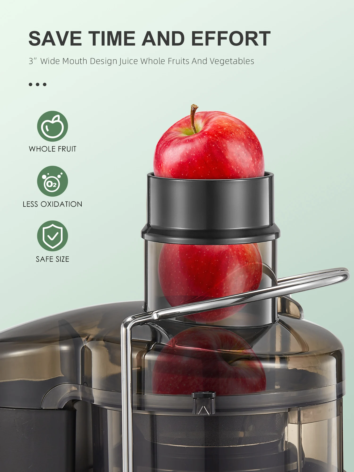 Product Description 0 1 1 Powerful & Efficient 500W powerful make the juicer machines can turn carrot/orange into smooth juice 2