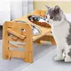 Pet Double Feeding Bowl Tilt Elevated Pet Puppy Feeding Double Dishes Adjustable Height Dog Stainless Steel Bowls With Stand For 1