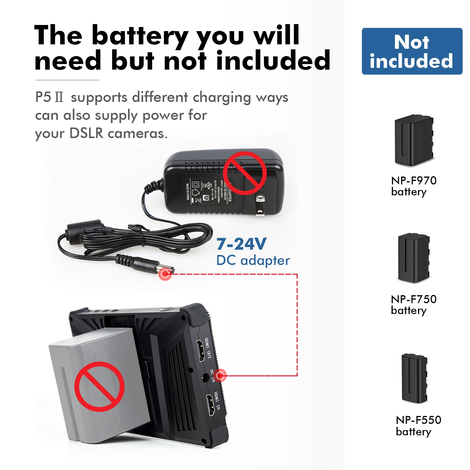 Portable Monitor DSLR Field Monitor Desview P5II Camera Field Monitor 5.5 Inch 3D LUT DSLR HDMI 1920X1080 800nits Full HD Brightness Support DC Power Supply
