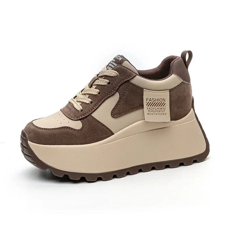 Autumn/Winter Women's Casual Shoes 8cm Thick Bottomed Letter Printed Brown Sports