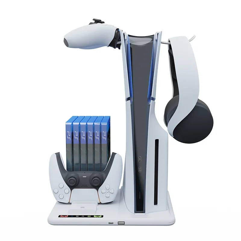 HBP-537 for PS5 Slim host multifunctional heat dissipation with disc storage headphone rack for PS5 handle dual seat charging