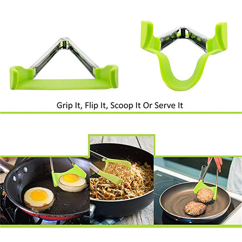 2 In 1 Kitchen Spatula And Tongs Non-Stick Heat Resistant Stainless Steel Frame Silicone Gadget Smart Tool Kitchen Shovel Gadget