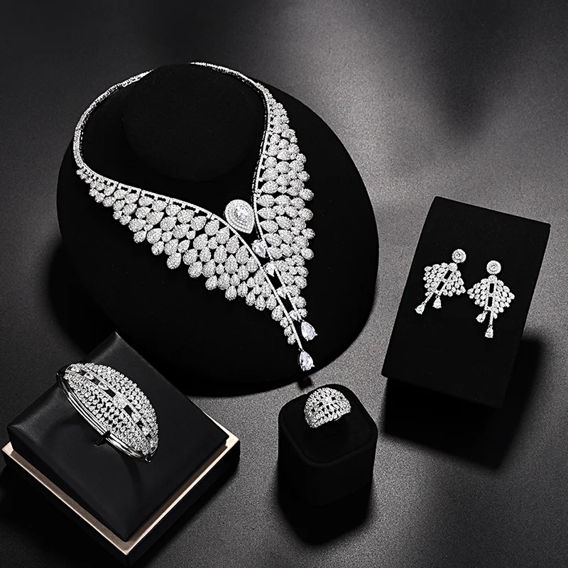 

Cubic zirconia wedding necklace jewelry set new fashion female wedding party luxury 4-piece set