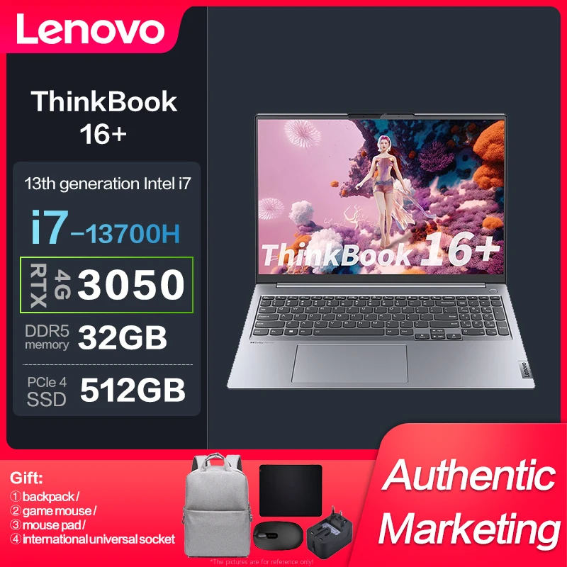 

New Lenovo ThinkBook 16+ Intel I7-13700H 32G 512GBSSD RTX3050-4GB 2.5K 120Hz 16inch Slim Notebook Original Laptop Computer