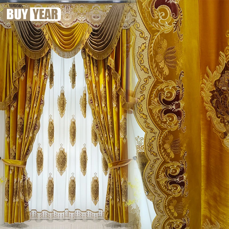Luxury European Thick Gold Velvet Curtains for Living Dining room luxury-european-thick-gold-velvet-curtains-for-living-dining-room