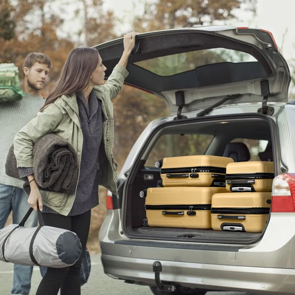  弧形竖条纹四合一 拉杆箱 16in 20in 24in 28in ABS 铝合金拉杆 复古色系－芥末黄 N101-29