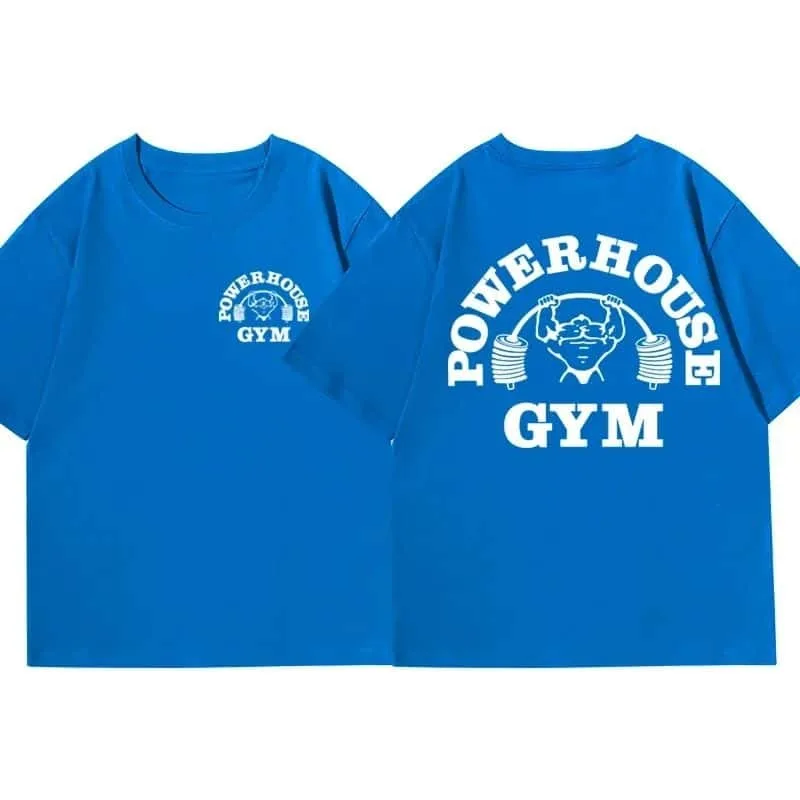 Powerhouse Gym Print T Shirt Men Women Casual Fashion Oversized Pure Cotton Short Sleeve T-shirts