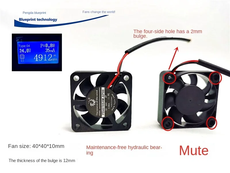 New 4010 4012 Hydro Bearing 24v0. 06A Mute 40 * 12mm Brushless DC Chassis Cooling Fan 40*40*10MM