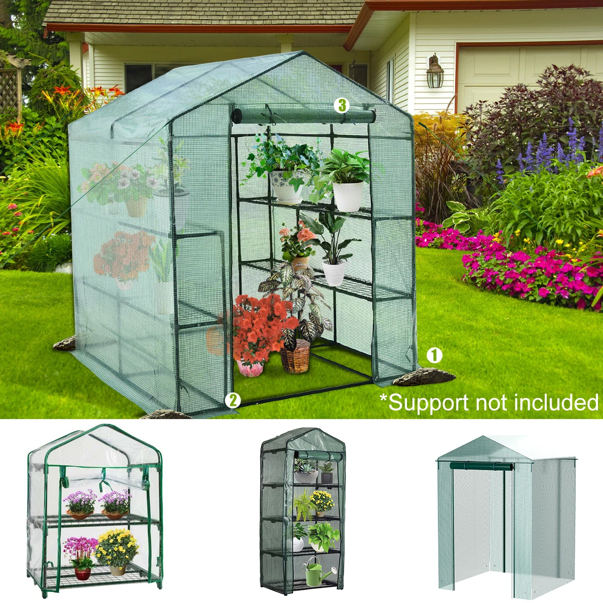 Broeikasafdekking vervanging outdoor doorzichtig PVC hoes voor 4-laags 143x143x195 cm waterdichte kas tenten plantenhoes voor tuinplanten bloemenhuis (PVC