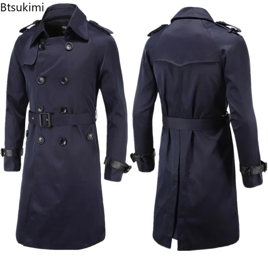New Brand British Style Men's Classic Trench Coats Trendy Double Breasted Adjustable Waist Belt Slim Long Outerwear for Men