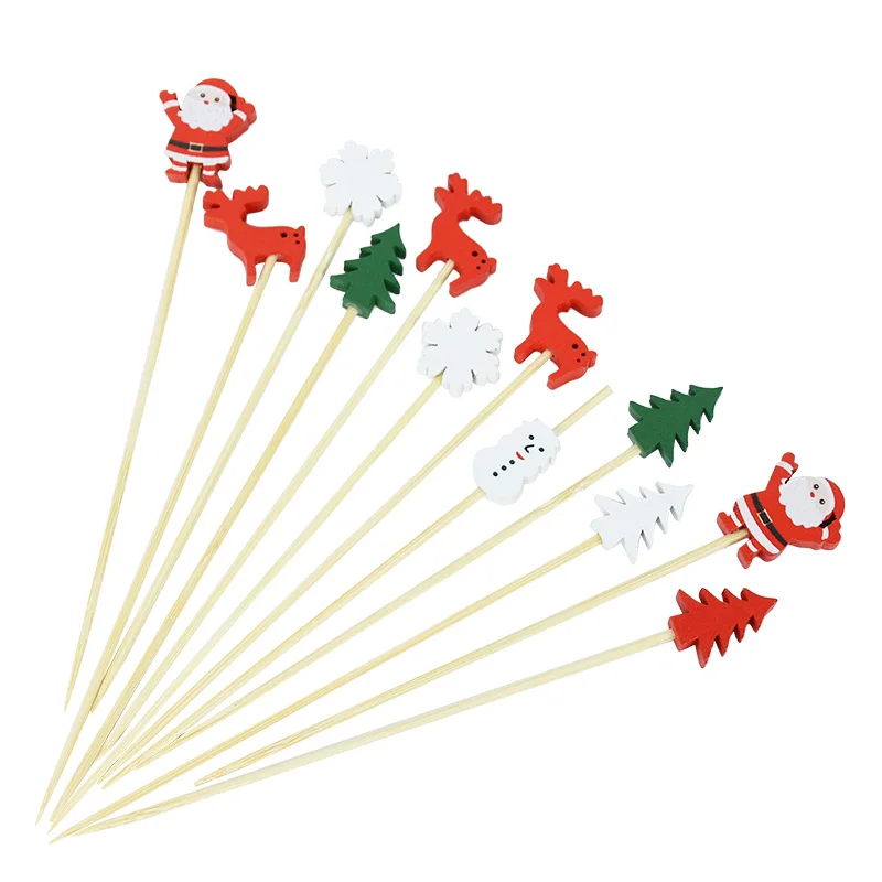 50 قطعة عيد الميلاد الخيزران يختار الطعام المسواك سانتا الحلوى بوفيه سلطة الفاكهة عيد الميلاد الديكور السنة الجديدة عيد الميلاد لوازم الحفلات