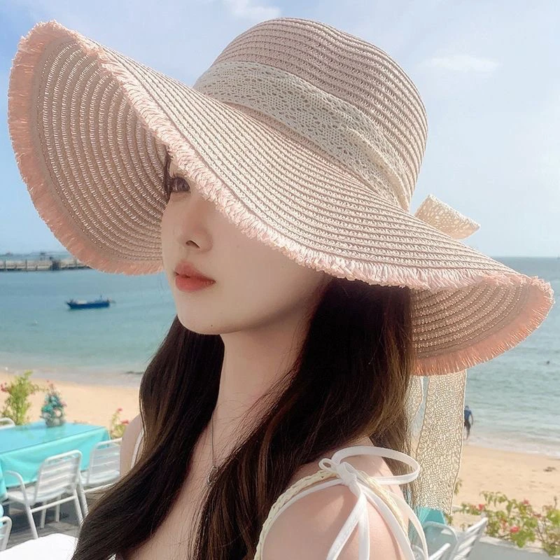 Summer Beach Sunshade Straw Hat Women's Beach Vacation Sunscreen Hat Big Brim Straw Knitted