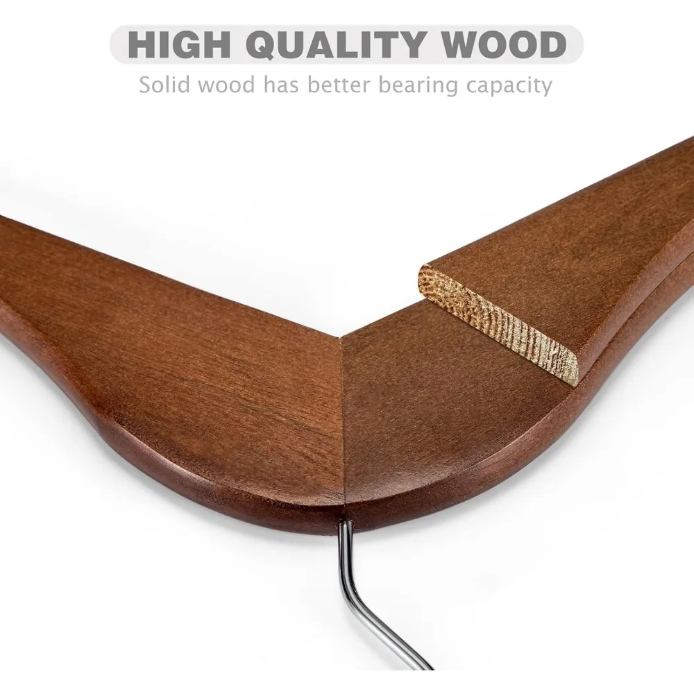 Wooden Hangers 10 Pack, Heavy Duty Wood Coat Hangers for Closet, Smooth Finish Wooden Suit Hanger with Non Slip Pants Bar, Stur